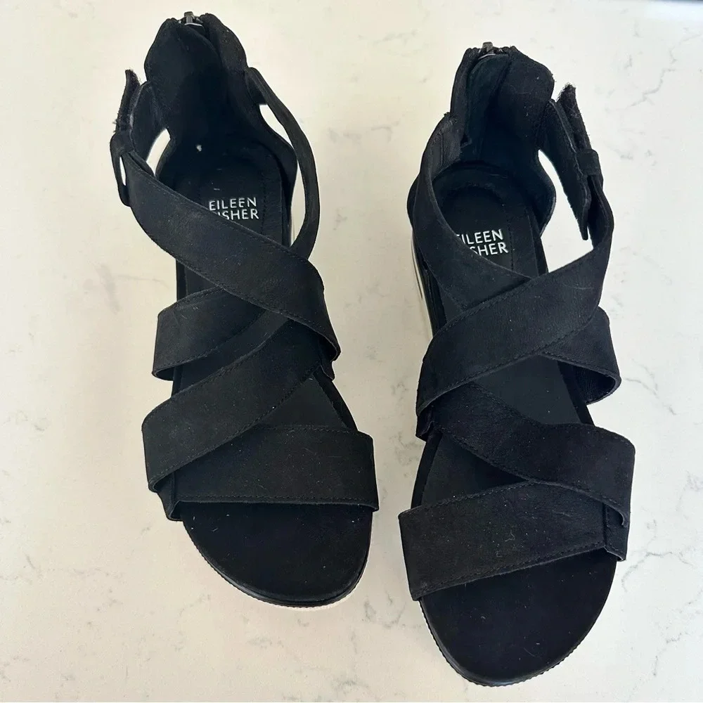 Eileen Fisher sport wedge sandal in black size: 6.5